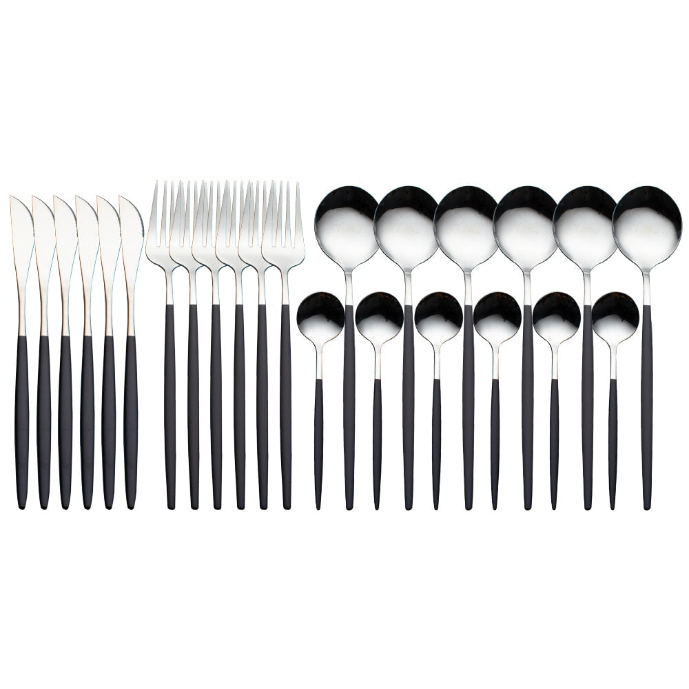 24pcs Upscale Gold Dinnerware Set Stainless Steel Tableware Set Knife Fork Coffee Spoon Flatware Set Dishwasher Safe Cutlery Set