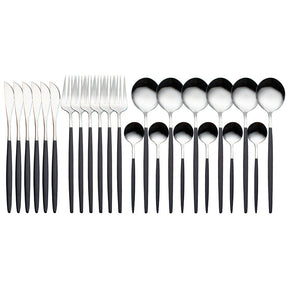 24pcs Upscale Gold Dinnerware Set Stainless Steel Tableware Set Knife Fork Coffee Spoon Flatware Set Dishwasher Safe Cutlery Set