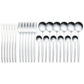 24pcs Upscale Gold Dinnerware Set Stainless Steel Tableware Set Knife Fork Coffee Spoon Flatware Set Dishwasher Safe Cutlery Set