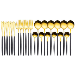 24pcs Upscale Gold Dinnerware Set Stainless Steel Tableware Set Knife Fork Coffee Spoon Flatware Set Dishwasher Safe Cutlery Set