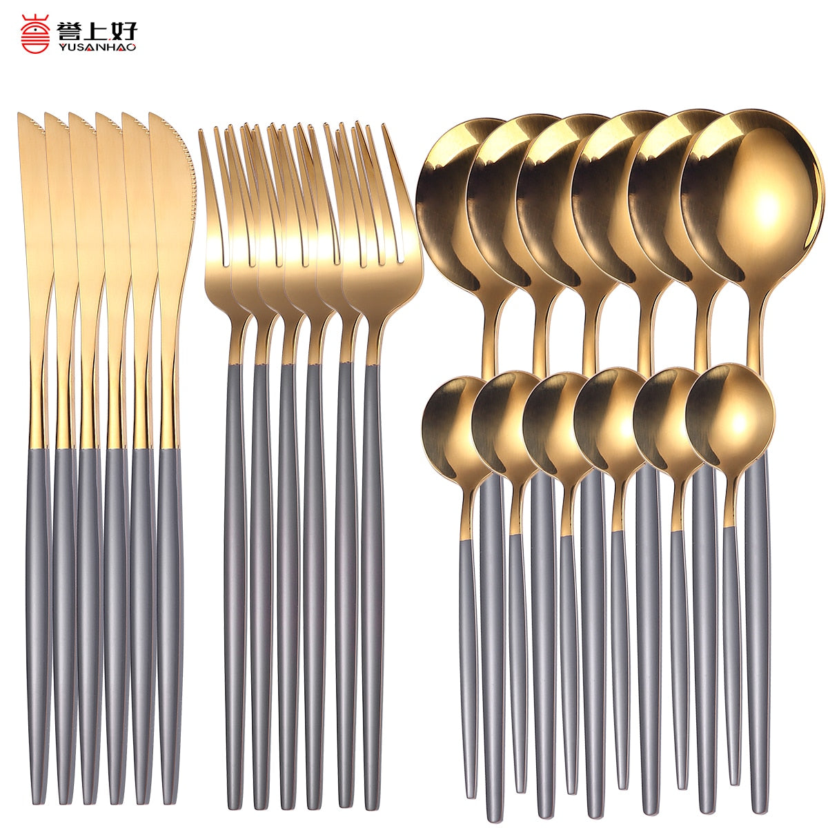 24pcs Upscale Gold Dinnerware Set Stainless Steel Tableware Set Knife Fork Coffee Spoon Flatware Set Dishwasher Safe Cutlery Set