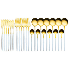 24pcs Upscale Gold Dinnerware Set Stainless Steel Tableware Set Knife Fork Coffee Spoon Flatware Set Dishwasher Safe Cutlery Set