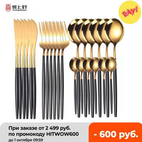 24pcs Upscale Gold Dinnerware Set Stainless Steel Tableware Set Knife Fork Coffee Spoon Flatware Set Dishwasher Safe Cutlery Set