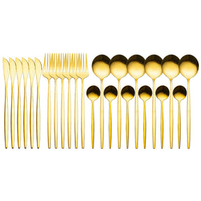 24pcs Upscale Gold Dinnerware Set Stainless Steel Tableware Set Knife Fork Coffee Spoon Flatware Set Dishwasher Safe Cutlery Set