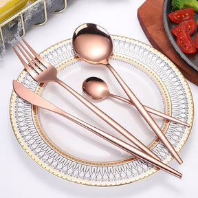 24pcs Upscale Gold Dinnerware Set Stainless Steel Tableware Set Knife Fork Coffee Spoon Flatware Set Dishwasher Safe Cutlery Set