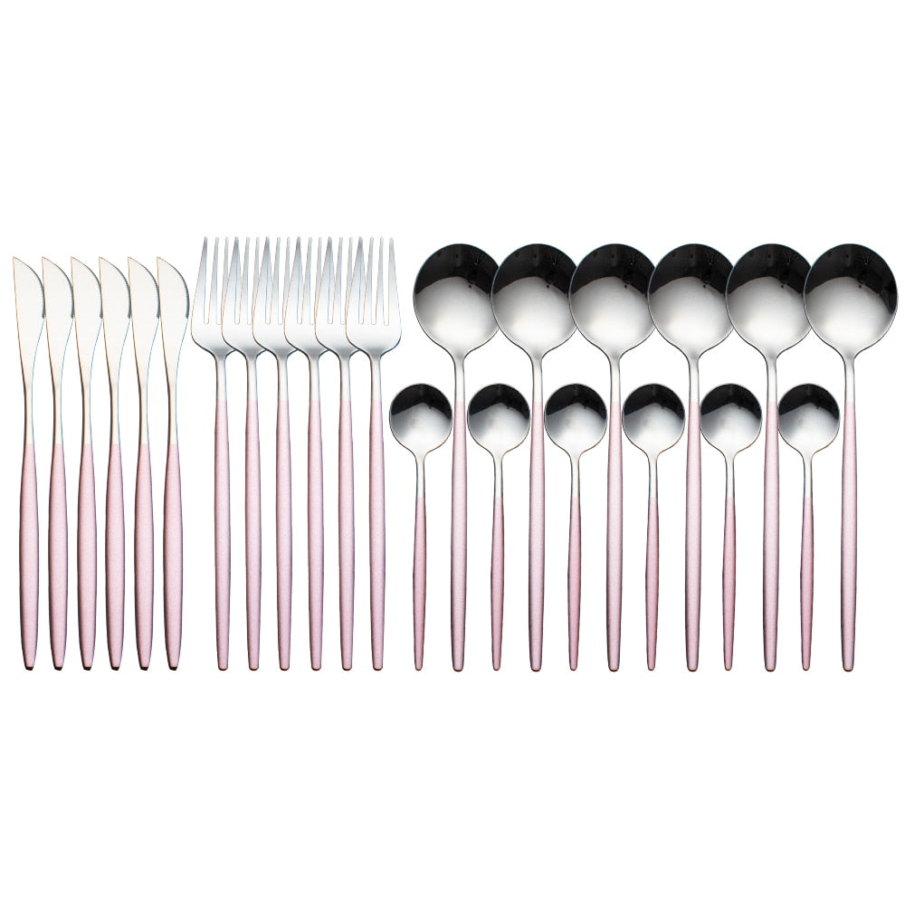 24pcs Upscale Gold Dinnerware Set Stainless Steel Tableware Set Knife Fork Coffee Spoon Flatware Set Dishwasher Safe Cutlery Set