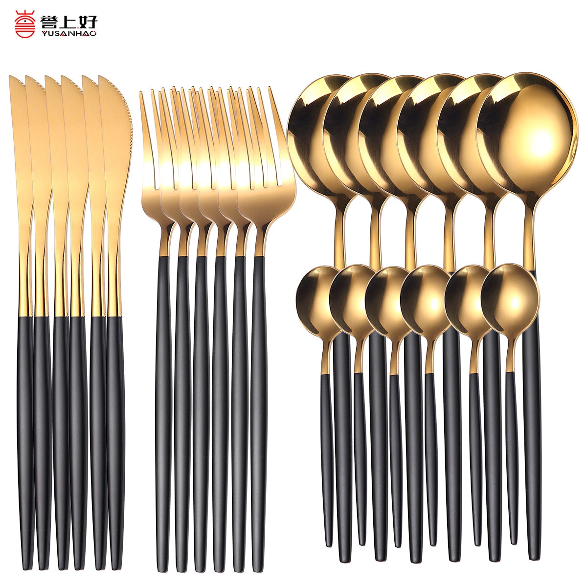 24pcs Upscale Gold Dinnerware Set Stainless Steel Tableware Set Knife Fork Coffee Spoon Flatware Set Dishwasher Safe Cutlery Set