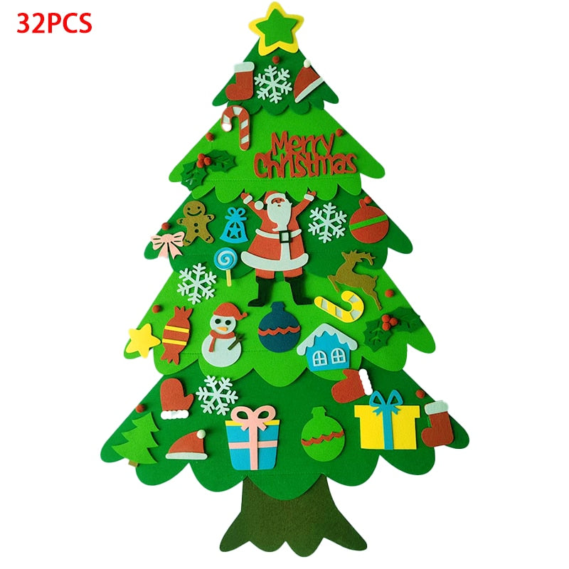 Home Decoration DIY Felt Christmas Tree Wall Hanging Artificial Xmas Tree with Santa Claus Snowflakes Ornament New Year Kid Gift