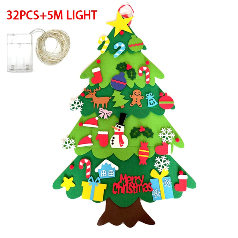 Home Decoration DIY Felt Christmas Tree Wall Hanging Artificial Xmas Tree with Santa Claus Snowflakes Ornament New Year Kid Gift