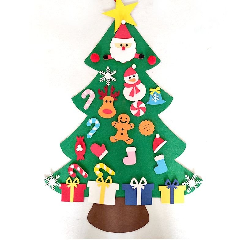 Home Decoration DIY Felt Christmas Tree Wall Hanging Artificial Xmas Tree with Santa Claus Snowflakes Ornament New Year Kid Gift