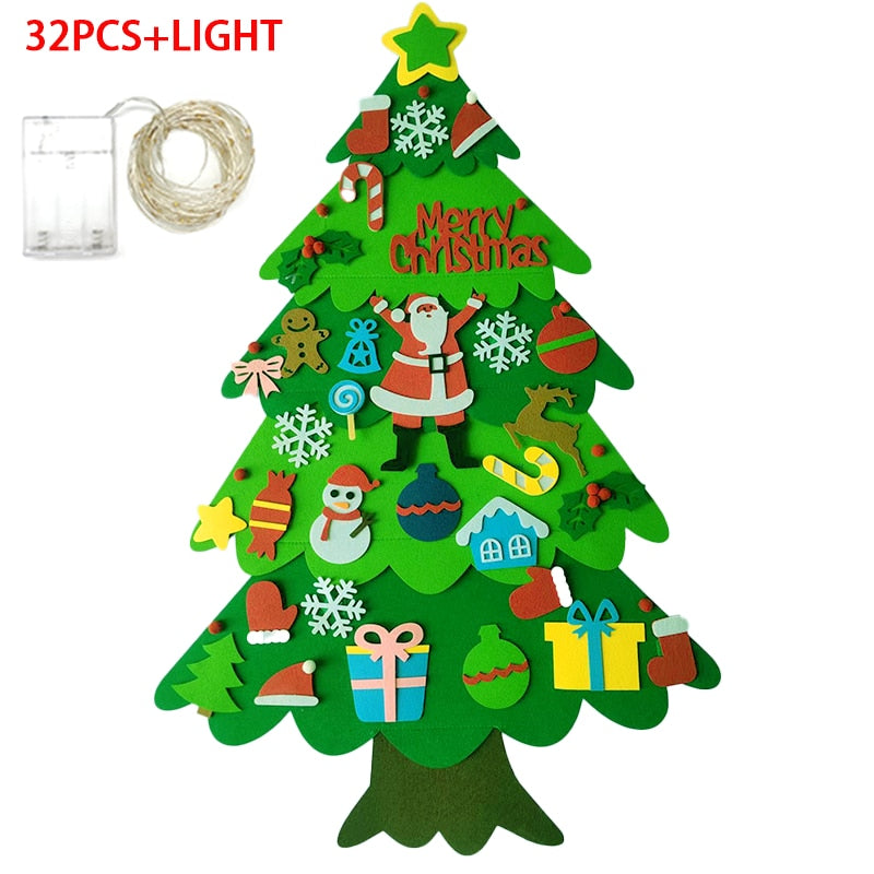 Home Decoration DIY Felt Christmas Tree Wall Hanging Artificial Xmas Tree with Santa Claus Snowflakes Ornament New Year Kid Gift