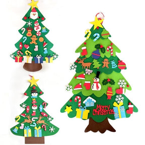 Home Decoration DIY Felt Christmas Tree Wall Hanging Artificial Xmas Tree with Santa Claus Snowflakes Ornament New Year Kid Gift