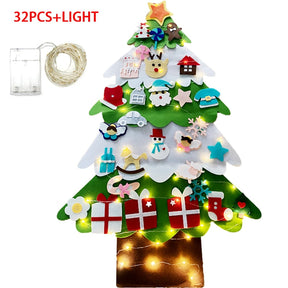 Home Decoration DIY Felt Christmas Tree Wall Hanging Artificial Xmas Tree with Santa Claus Snowflakes Ornament New Year Kid Gift