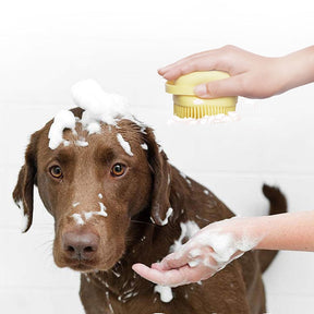 Bucha massageadora para Banho de Cães e Gatos com reservatório para Shampoo.