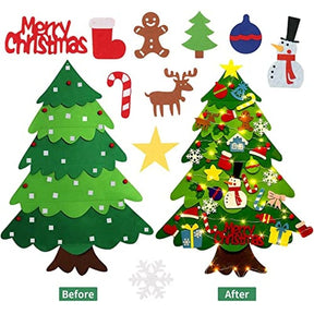 Home Decoration DIY Felt Christmas Tree Wall Hanging Artificial Xmas Tree with Santa Claus Snowflakes Ornament New Year Kid Gift