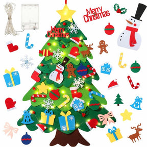 Home Decoration DIY Felt Christmas Tree Wall Hanging Artificial Xmas Tree with Santa Claus Snowflakes Ornament New Year Kid Gift