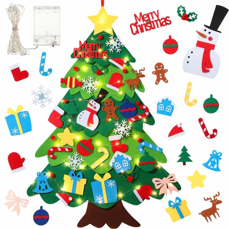 Home Decoration DIY Felt Christmas Tree Wall Hanging Artificial Xmas Tree with Santa Claus Snowflakes Ornament New Year Kid Gift